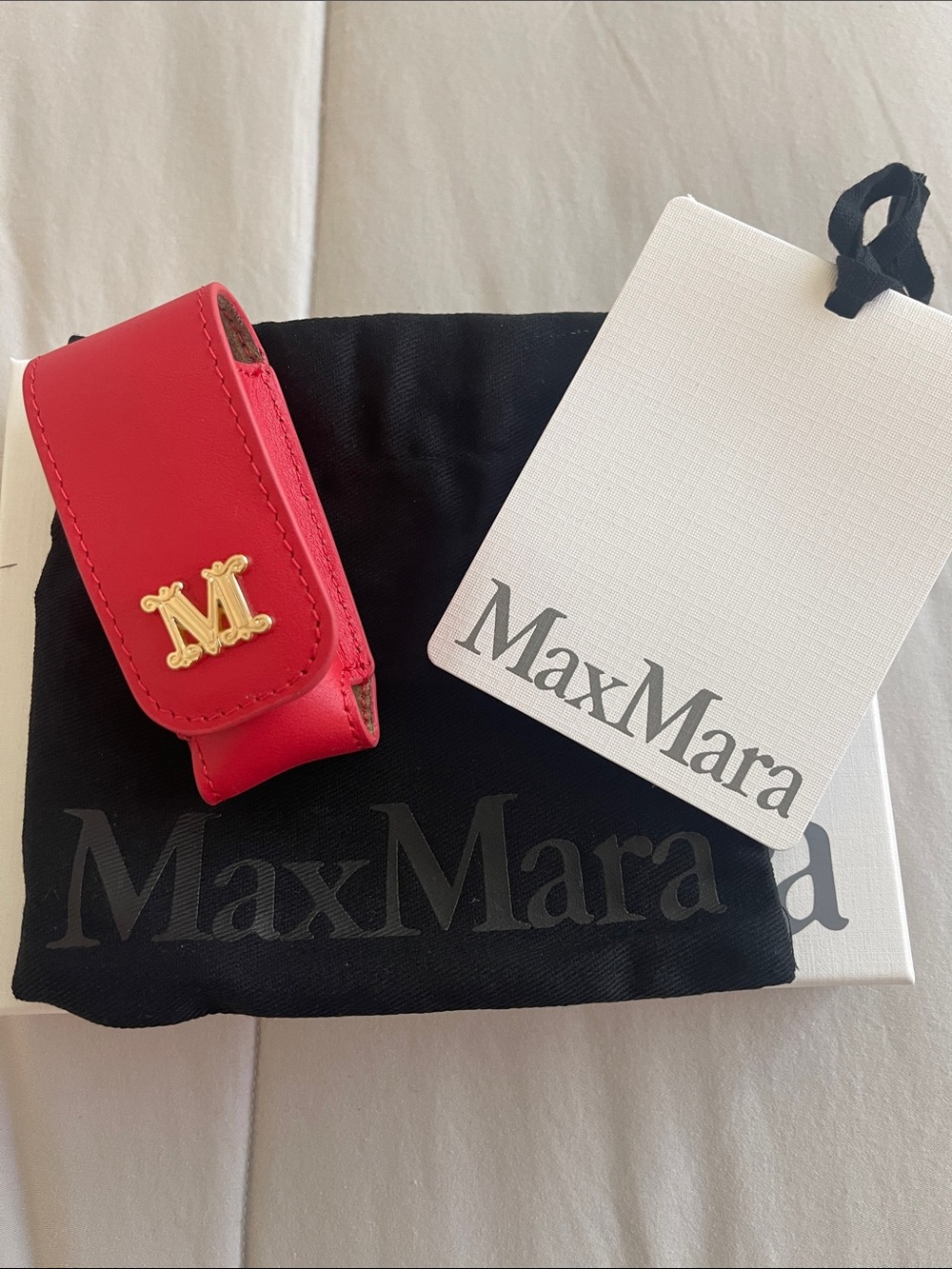 Max Mara Scarlet Red Leather Lipstick Case w/ Pouch & Tag